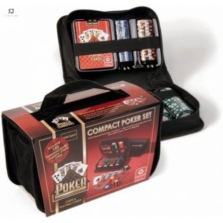 Utazó kompakt póker szett, 150 zsetonnal, gyöngyvászon tartóban - CARTAMUNDI compact poker set